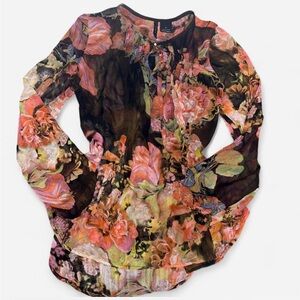 New Directions Floral Blouse - Black and Pink